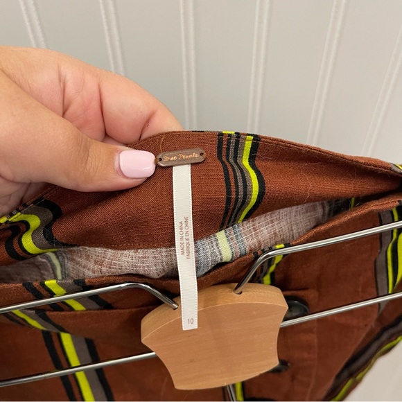 Free People 2 Pc Brown Stripe Sleeveless Top Three Button Mini Skirt Set Sz 10 - Picture 10 of 14